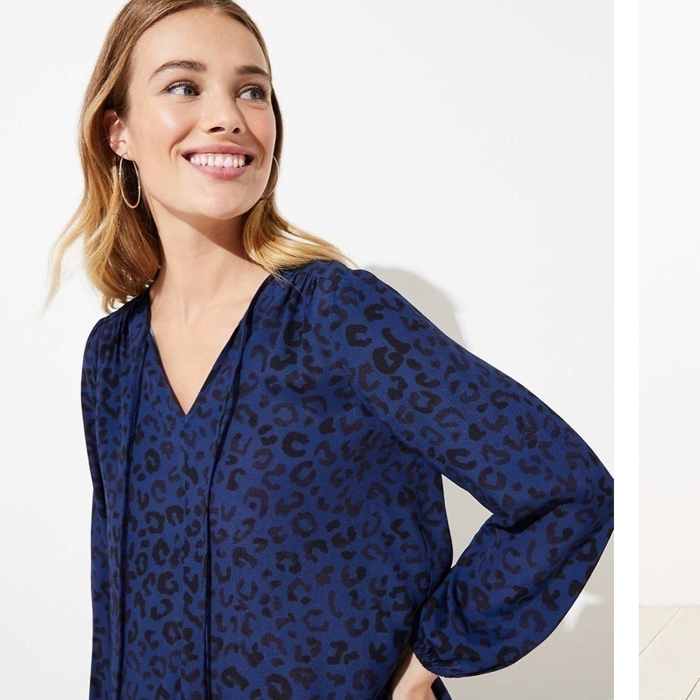 Loft Leopard Print Ruffle Hem Tie Neck… - image 2